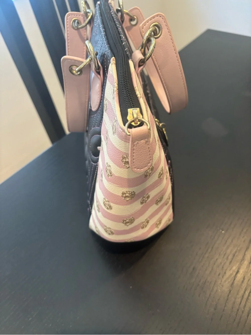 Betsy Johnson Quilted Heart Accent Tote Bag in Black and Pink